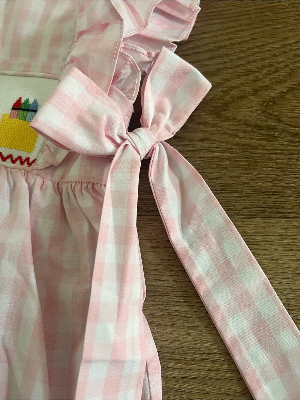 BRAND NEW! Stitchy Fish Pink Gingham Smocked ABC Dress - never worn! - Picture 7 of 12